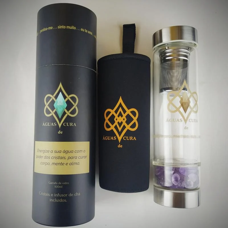 Garrafa de inox com cristal de Ametista da marca Água de Cura.