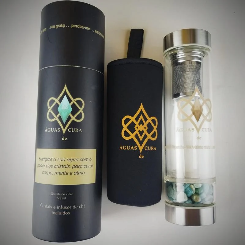 Garrafa de inox com cristal de Amazonite da marca Água de Cura.