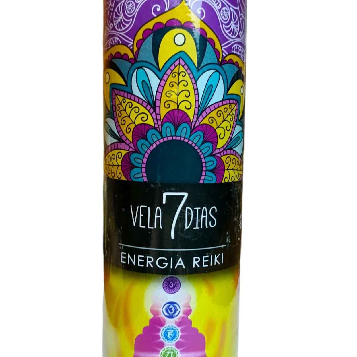 Vela violeta para Reiki, ideal para práticas espirituais e meditação.