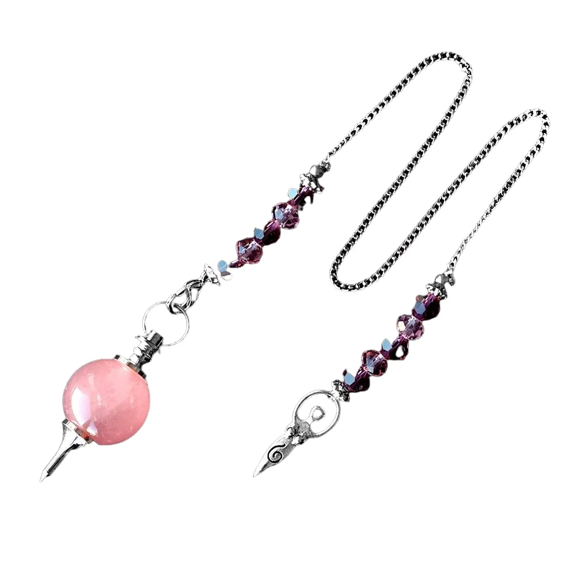 Pêndulo em Quartzo Rosa com Deusa, simbolizando cura emocional e equilíbrio energético.