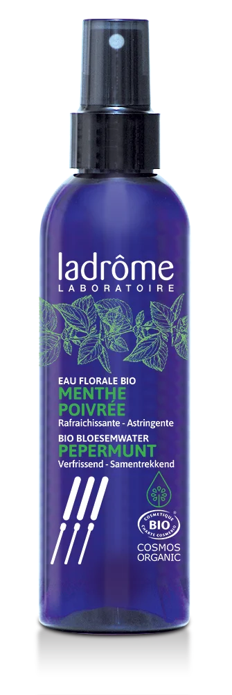 Frasco de Hidrolato de Menta Bio, 200 ml, água floral refrescante e tonificante.