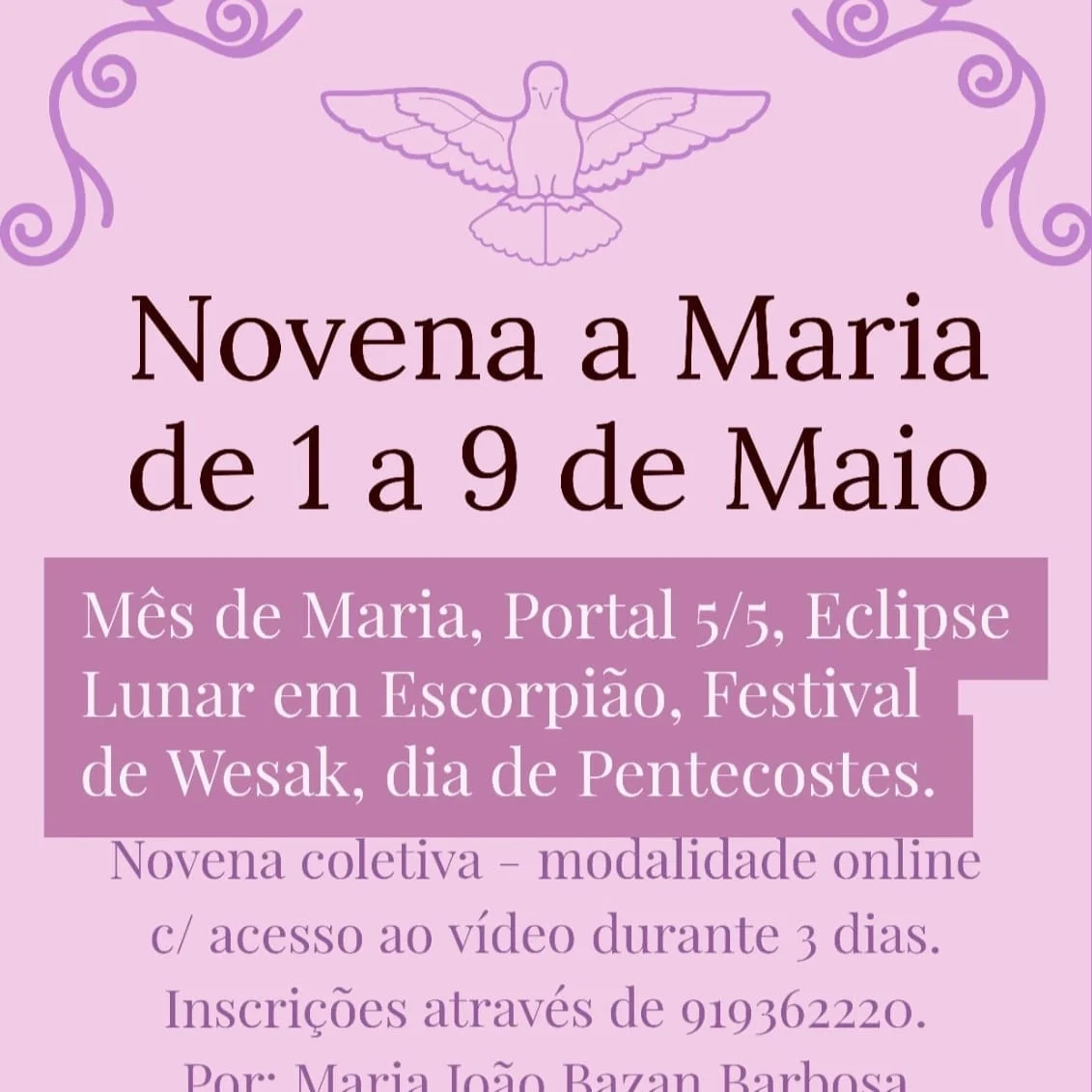 Participe na Novena a Maria durante o mês de Maio de 2023, com encontros online que ativam a Energia Imaculada e o Amor do Divino Feminino.