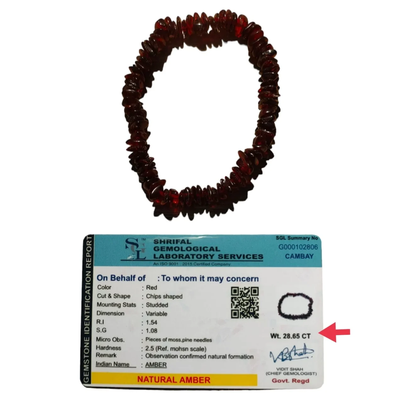 Pulseira em Chips de Âmbar com Certificado de Autenticidade e Medida Individual