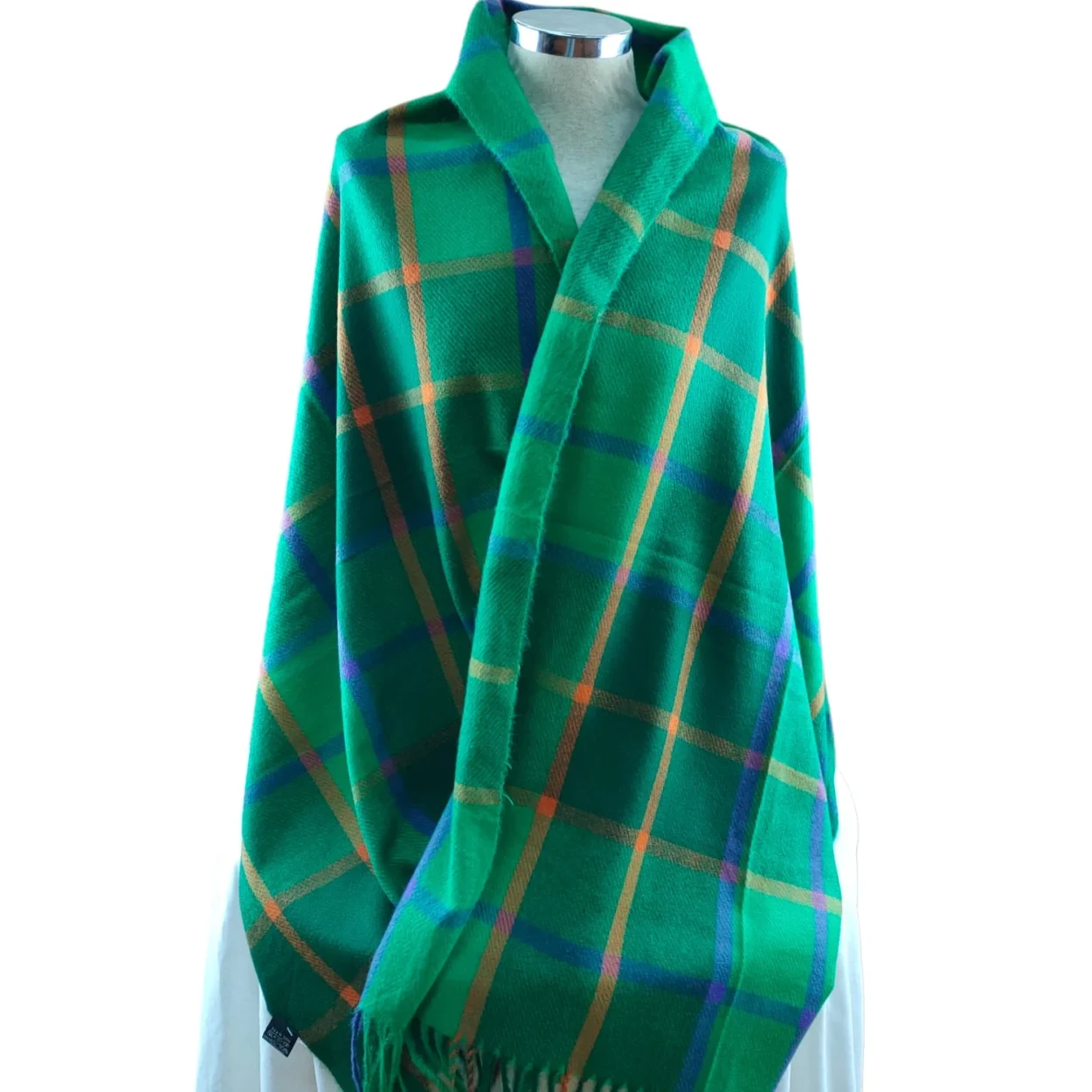 Cachecol ou Capa de Meditação - Xadrez, em Lã e Viscose