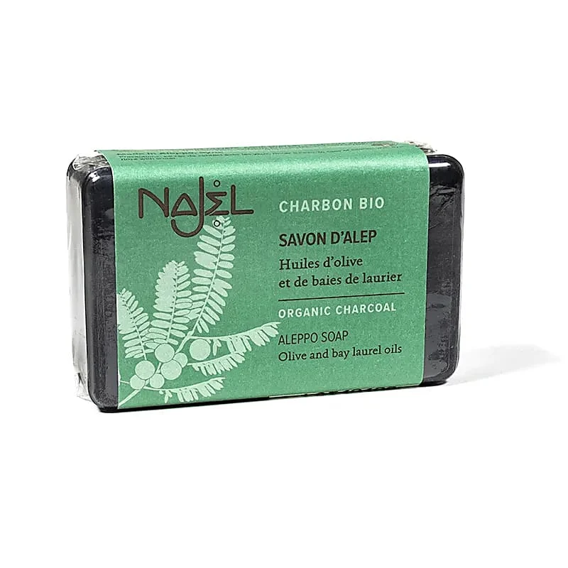 Sabonete de Carvão Orgânico Najel - sabonete purificante e desintoxicante para pele oleosa e mista, com carvão vegetal e azeite de oliva.