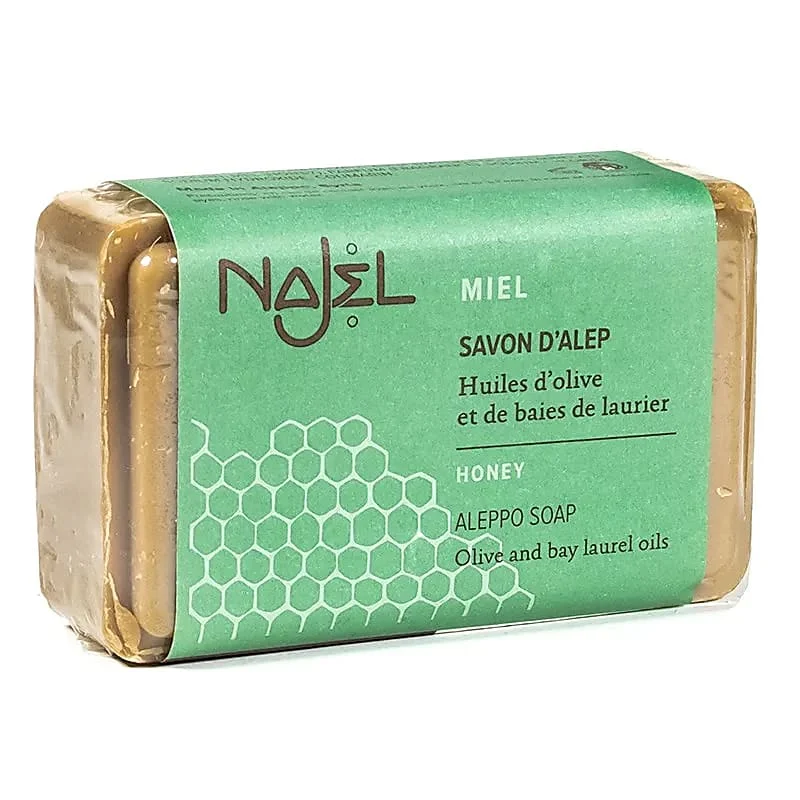 Sabonete de Mel Najel Aleppo - sabonete nutritivo e regenerador, ideal para pele sensível e pele de bebé, com mel e azeite de oliva.