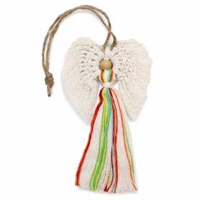 Anjo da Harmonia em macramé, representando colaboração, amor e paz.